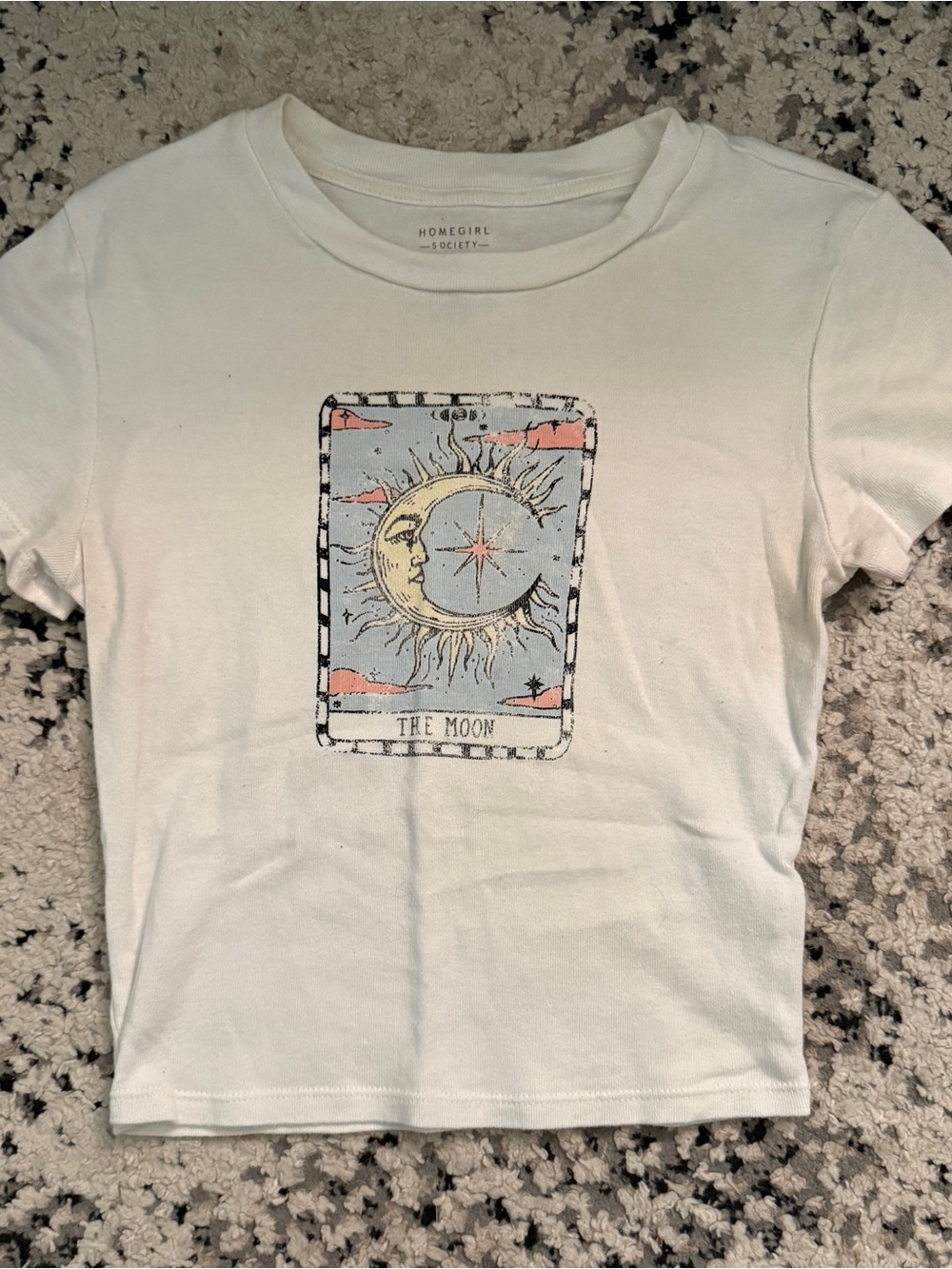 Homegirl Society White 'The Moon' Graphic Crop Tee